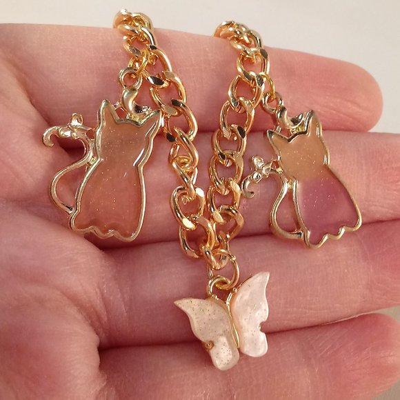 Kristy's Jewels Jewelry - Yellow Gold Plated Mystic Cat Butterfly Charm Chain Bracelet Women's Party Gift